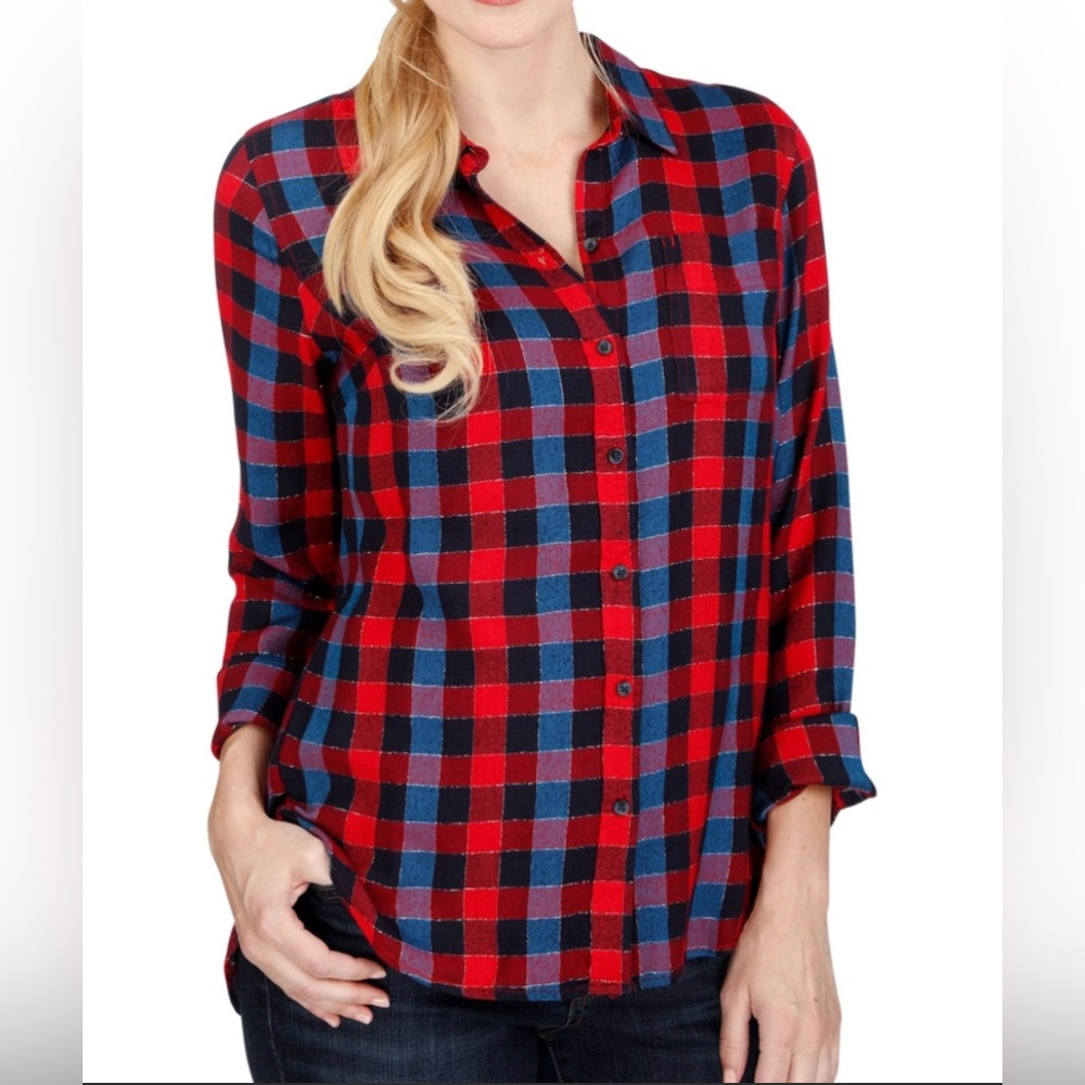 Lucky Brand Woman's Plaid Button‎ Down Soft Flannel Shirt Top Medium